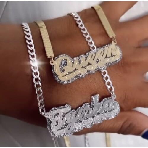 New Fashion Double Gold-plated Custom Name Necklace Snake Chain Custom Acrylic Pendant Necklace