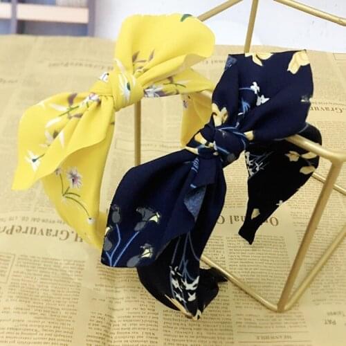 New Rabbit Ear Hairbands Chiffon Floral Headbands Top Knotted Cross Head Band for Girl Lady Bow Hair Hoop Women Hair Accessories