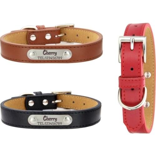 Customized Anti-lost Dog Cat Collar Genuine Leather Laser Engraved Pet Collars 2021 New Dog Accessories for Small Dogs Puppy