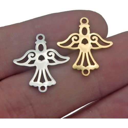 5pcs/lot Stainless Steel Gold Plated Angel Girl Wings Handmade Charms Pendant Connectors DIY Bracelet Necklace Jewelry Making