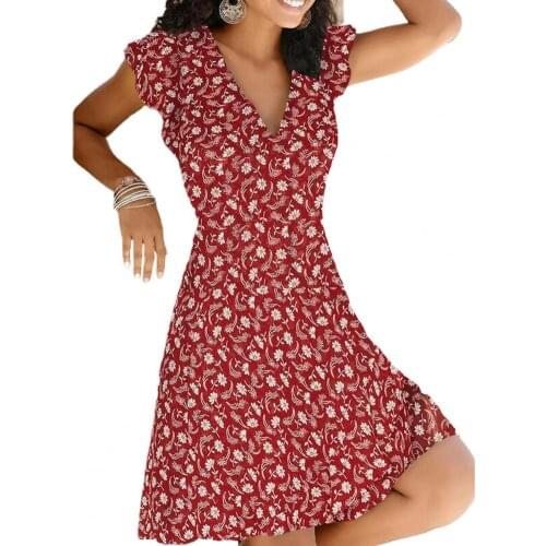Plus Size Women Summer Dress Casual Elegant V Neck Skin-friendly Polyester Floral Print Sundress for Beach Streeetwear Dresses