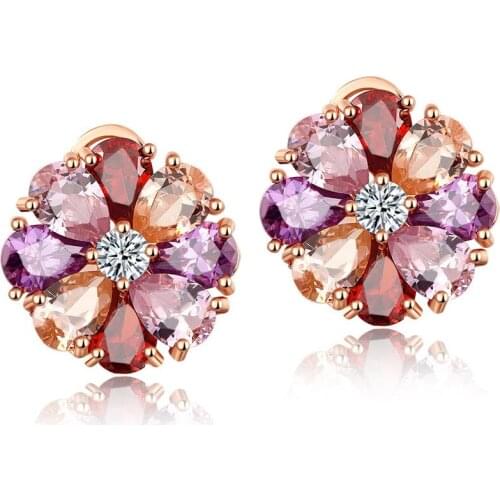 Popular 925 Silver Mosaic Crystal Flower Earrings Trendy Fashion Charm Jewelry Accessories Gifts for Women Her
