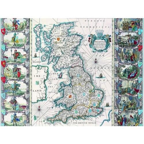 Old Map Of England Art Silk Poster Print 24x36inch