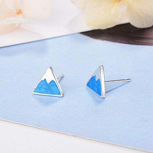 925 Sterling Silver Cute Drop Glaze Geometric Triangle Mountain Shaed For Women Girl Gift Fashion Jewelry S-E647