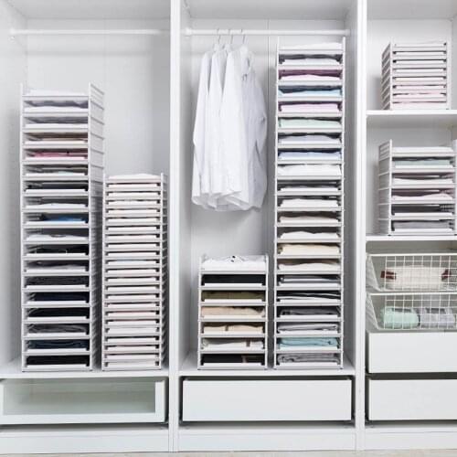 Foldable Detachable Clothes Organizer Wardrobe Partition Board Rack Drawer Clothes Storage Basket Multi-layer Stackable Shelf #4