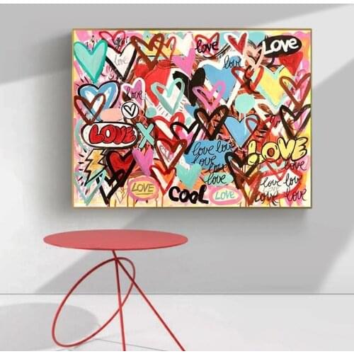 Modern Group of Colorful Love Hearts Abstract Graffiti Art Posters and Prints Canvas Painting Wall Picture for Living Room Decor