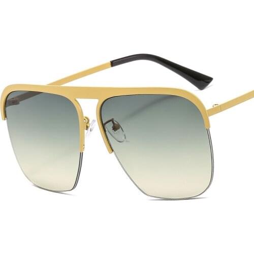 Veshion Half Frame Square Oversized Sunglasses Men Women Fashion Shades UV400 Vintage Glasses