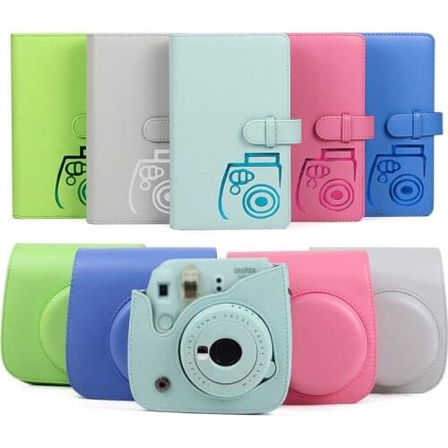 Protective Case Waterproof PU Leather Bag with Shoulder Strap+96 Pockets Photo Album for Fuji Fujifilm Instax Mini 9/8/7s Camera