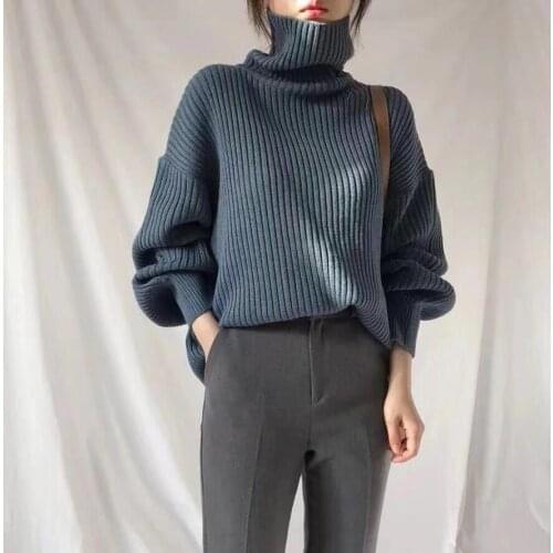 Fall/winter 2020 Women New Solid Color Pullover Womens Turtleneck Sweater Lantern Sleeve Streetwear Loose Pullover Sweaters