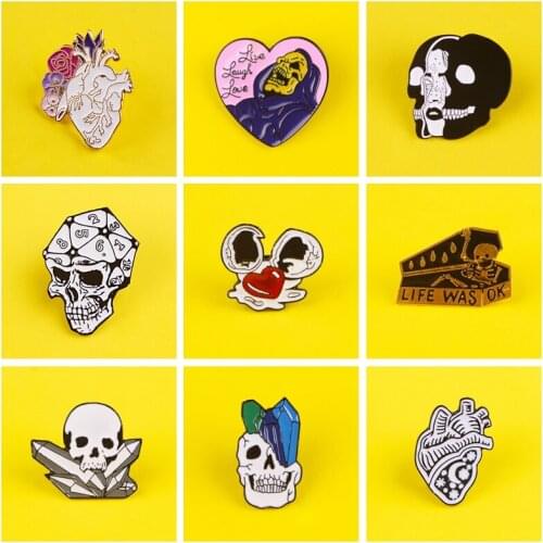 Punk Skull Pin Badges On Clothes Enamel Pins Jean Jackets Backpack Heart Gesture Lapel Pin Bags Badge Gifts Ghost Przypinki