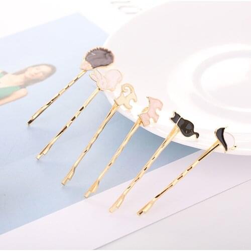 1Pcs Fashion Women Metal Hair Clip Cute Girls Animal Rabbit Penguin Cat Hairpin Snap Barrette BB Clip Hair Accessories