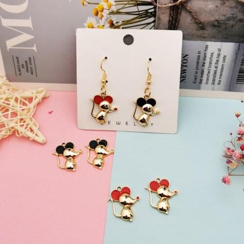 10pcs Oil Drop Gold Tone Metal Mouse Pendants 3D Rat Enamel Charms Fit DIY Earring Bracelet Jewelry Accessory Handmade FX363