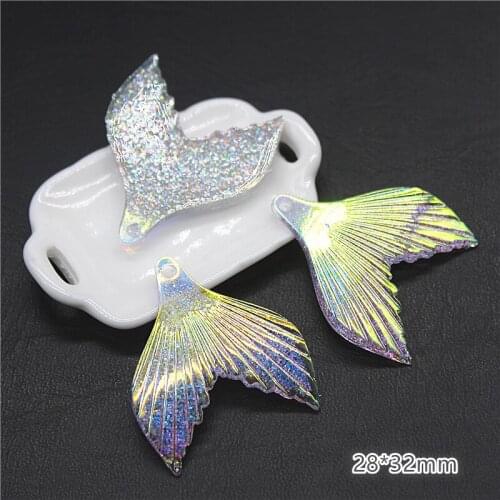 10pcs Cute Shiny AB Resin Imitation Fish Tail Flatback Cabochon DIY Jewelry/Craft Home Decoration Accessories,28*32mm