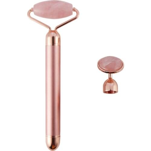 2 in 1 Electric Rose Quartz Jade Stone Roller Facial Eyes Vibration Massager Thin Lift Beauty Slimming Tools Anti-Wrinkles