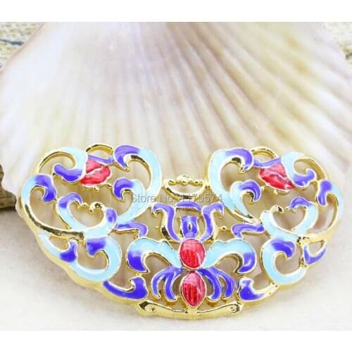 5PCS High Quality Lucky Flower Crafts Clothing Fitting Gem Cloisonne DIY Beads Pendant Jewelry Making Copper 24*55mm
