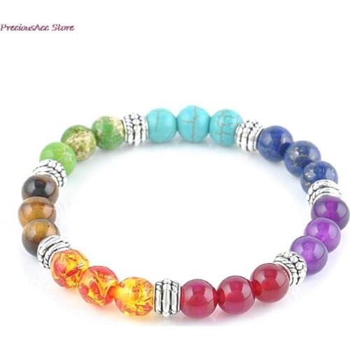 7 Chakra Bracelet Black Lava Healing Balance Beads Reiki Buddha Prayer Men Natural Stone Yoga Bracelet For Women 8mm/0.31in