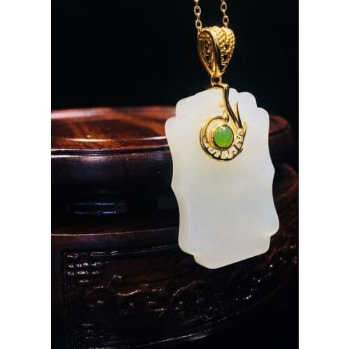 925 Silver Inlaid Hetian Pendant Antique White Jade Safe Brand Necklace, Designed for Women To Make Jewelry Gifts