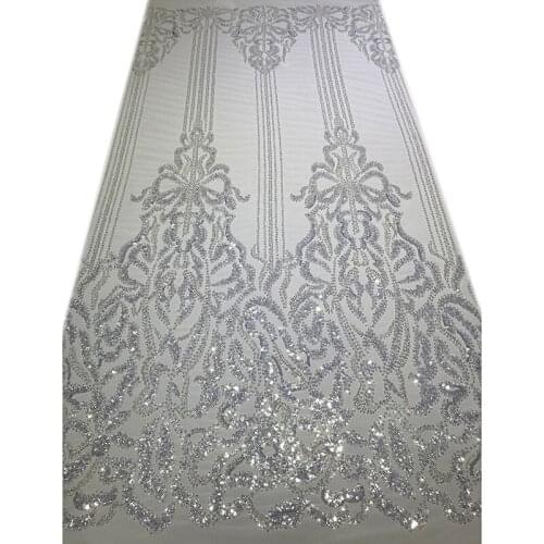 African Swiss Voile Mesh Sequin Heavy Beaded Lace Fabric by Yard for Nigerian Women Wedding Party Evening Dress Textiles Sewing