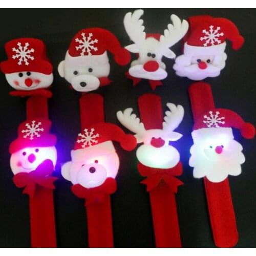 Christmas Slap Circle LED Light Santa Claus Snowman Slap Bracelets 2021 Xmas Cloth Elk Wrist Band Christmas Party Decor for Kid