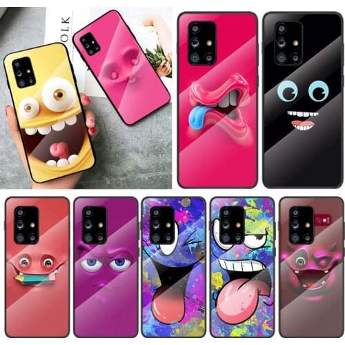 Tempered Glass Cover 3D funny face For Samsung Galaxy A91 A81 A72 A71 A52 A51 A41 A31 A21S A11 A01 Phone Case