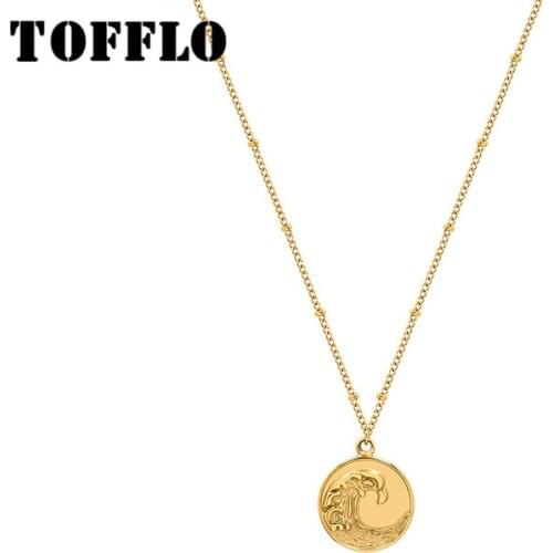 TOFFLO Stainless Steel Jewelry Round Brand Phoenix Picture Collarbone Chain Womens Simple Wave Necklace BSP933
