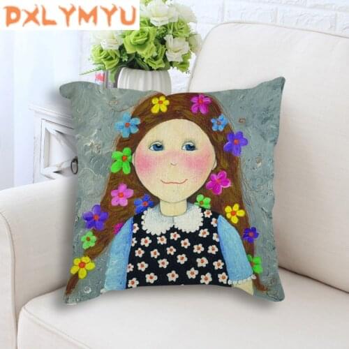 Fairy Tales Cartoon Picture Decorative Cushion Cover Linen Cotton Cushion Case Pillowcase for Sofa Bed Home Decor 45x45cm