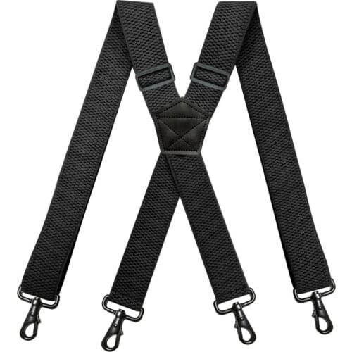 Mens Heavy Duty Work Suspenders 3.8cm Wide X-Shape with 4 Swivel Snap Hooks Adjustable Elastic Biker Snowboard Trouser Braces