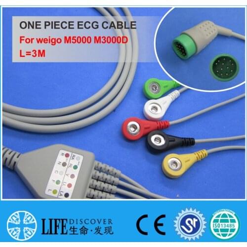 ECG CABLE with 5 leadwires snap for weigo M5000 M3000D patient monitor