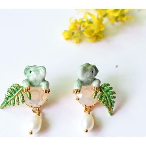Mori Elegant Dinosaur Pearl Earrings For Women Fashion Jewelry Accessories 2021 New Trendy Enamle Glaze Animal Gem Ears