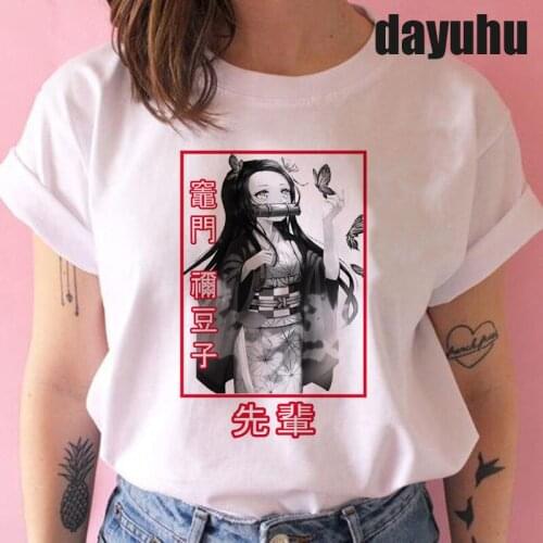 Demon Slayer Kimetsu No Yaiba T Shirt Women Kawaii Demon Slayer Tshirt Japanese Anime Tanjirou Kamado Graphic Tee Female T-shirt