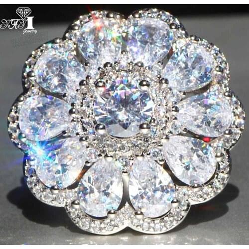 YaYI Jewelry Princess Cut 7.3 CT White Zircon Silver Color Engagement Rings wedding Heart Rings Girls Party Rings Gifts 824