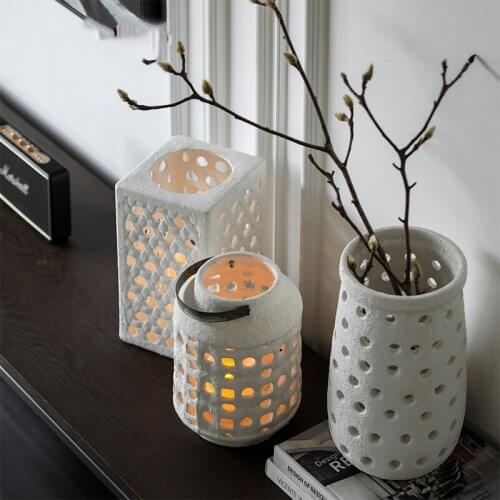 Modern Rectangular Hollow Design Ceramic Vase For Exhibition Hall Dry Flower Vase Decor Room Hotel Office Art Craft Ornament