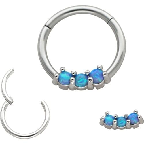 JHJT Women Nose Ring 316L Surgical SS Detachable Opal Septum Nose Hoop Tragus Cartilage Earrings Body Jewelry Piercing 16G