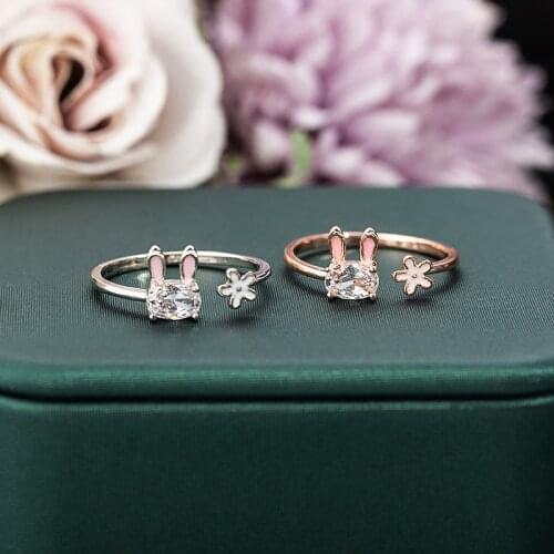 Hot Selling Fashion Flowers Cute Rabbit Animal Rings For Womens Ring Opening Adjustable Metal Ring 2021 New Female Jewelry Gift