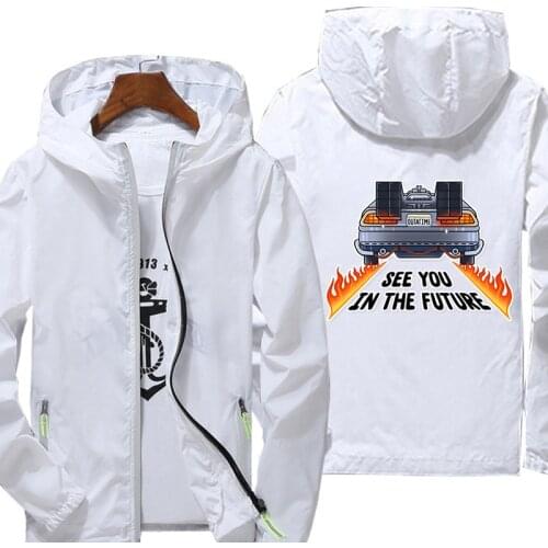 Jacket Back To The Future sportswear Coat men Slim Hooded Street Leisure Zipper windbreaker Drying Prin