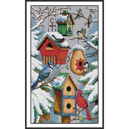 DIY Needlework Sets Little Bird House Patterns DMC Embroidery Kits Counted Cross Stitch Kits 14CT 11CT Printed on Canvas Crafts