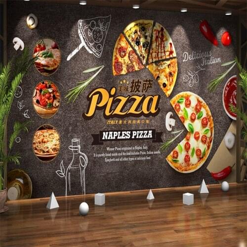 Customize Any Size Creative Atmosphere Food Cartoon Pizza Mural Wallpaper Cafe Restaurant Background Decorative Mural Paper 3d