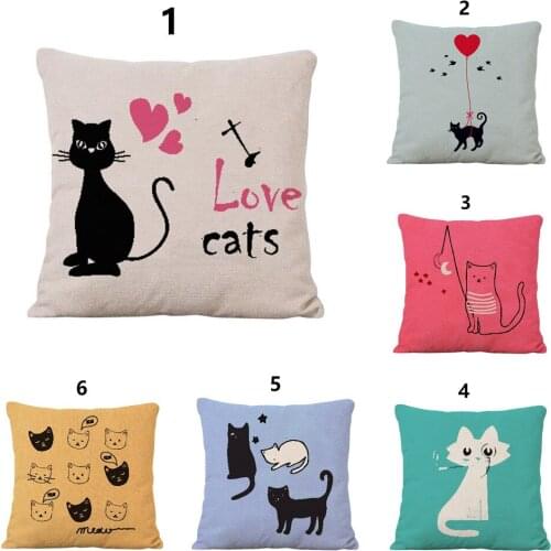 Printed PillowcaseFresh Lovely Cat Cushion Covers 45x45 cm 1 Piece Polyester Square Pillowcases for Car Chair Party Cheap Decor