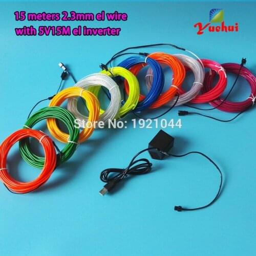 New arrival 15M 10 color Select Flexible EL Wire Rope Tube Thread Neon Light DC-5V USB For House Trendy Night Wedding Decoration