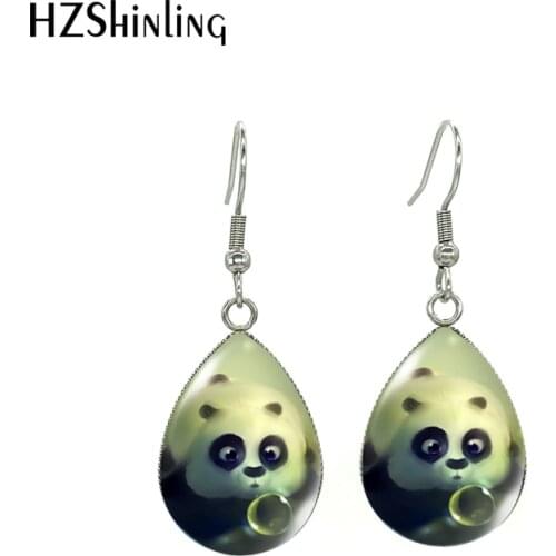New Arrival Fantasy Cute Panda Lovely Animal Panda Loves Bubble Handcraft Jewelry Tear Drop Fish Hook Earrings