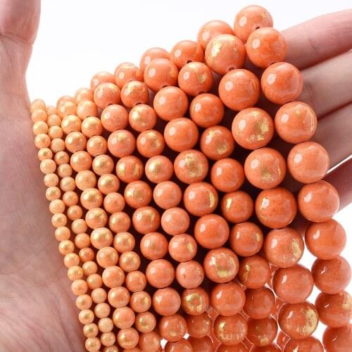 Orange Color Golden Jades Bead Natural Stone Beads for Jewelry Making DIY Bracelet Necklace Accessories 4/6/8/10/12mm 15