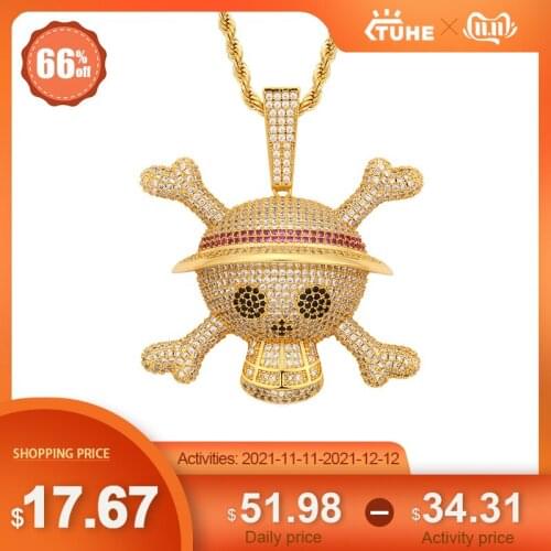 Hip Hop Pirate King Skull Pendant Necklace Iced Out Bling Cubic Zircon Personality Name Engraved Pendant Men Charms Gift Jewelry