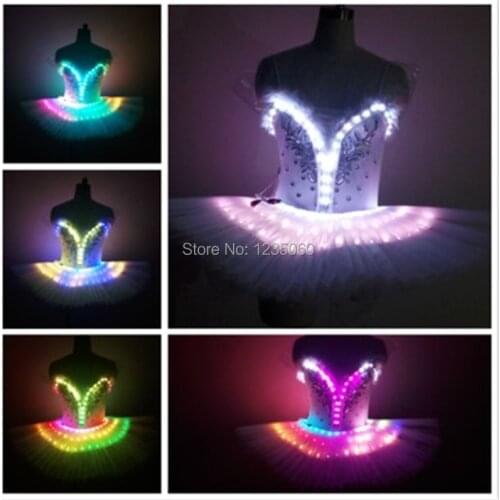 Party Fullcolor led light dance costumes ballroom singer led dresses luminous colorful stage wears ballet skirt model clothes dj