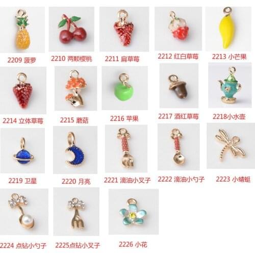 50PCS Mixed style Fruit Watermelon Strawberry Banana Cherry Pineapple Gold Tone Plated Jewelry for DIY Handmade bracelet Charms