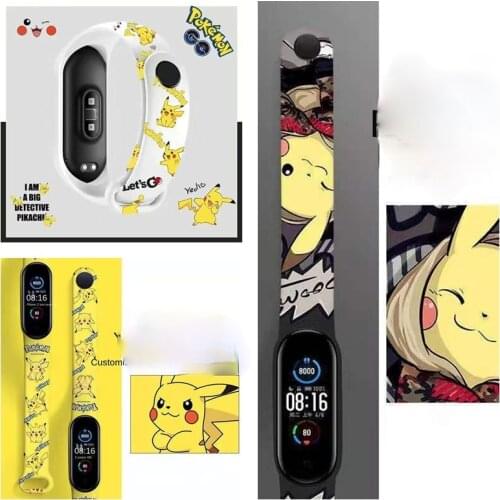 Pokemon Pikachus Strap for Xiaomi Mi Band 4 3 5 6 Creative Cartoon Anime Graffiti Style Silicone Printed Sports Bracelet