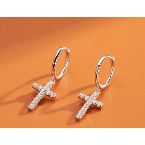 Unique Style Luxury Female Drop Earrings 100% Real 925 Sterling Silver Cross Earrings Women Vintage Small Dangle Earrings