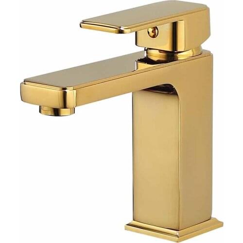 Bathroom Basin Faucets Brass Lavatory Toitet Sink Mixer Taps Hot & Cold Square Gold Deck Mounted Single Handle Free Shipping