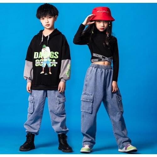 Kids Hip Hop Dancing Clothing Hoodie Sweatshirt Top Striped Streetwear Tactical Cargo Pants for Girl Boy Dance Costume Clothes