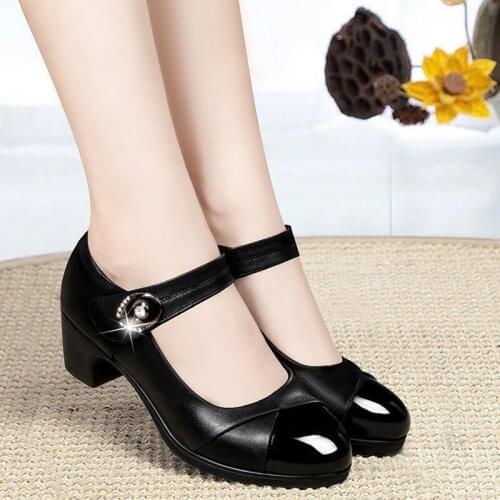 Miaoguan women light weight wine red office square heel pumps lady casual high quality black pu leather party shoes
