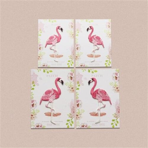 Ursmart 1 Pcs High Quality Flamingos Embroidery Pink Bird Patch Backpack Bag Jacket Iron On Patch for Clothes Glue Sticker